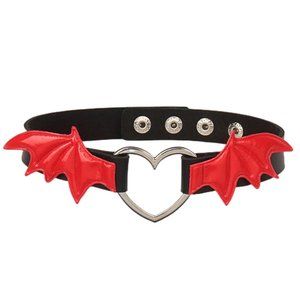 Adorable vegan faux leather Bat wing choker adjustable Festival Rave Red Wings